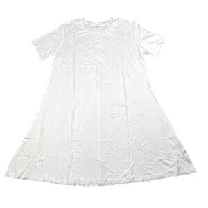 Women's Large White Summer Short Sleeve Casual Loose Flowy T-Shirt Shift Dress